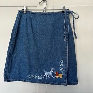 Vintage Disney Store Lady And The Tramp Denim Jean Wrap Skirt Size M Y2K 90s